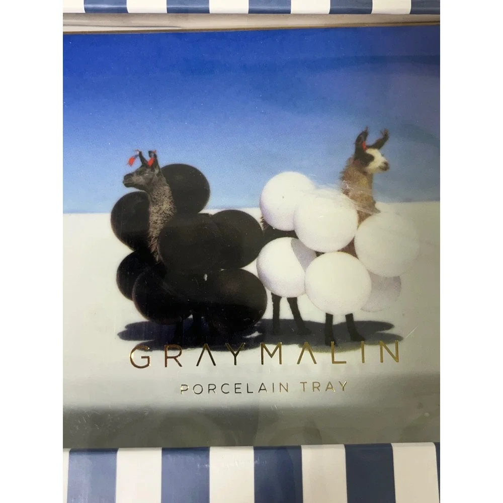 Galison Gray‎ Malin Porcelain Tray Decorative Llama Art Blue Stripe Gift Boxed